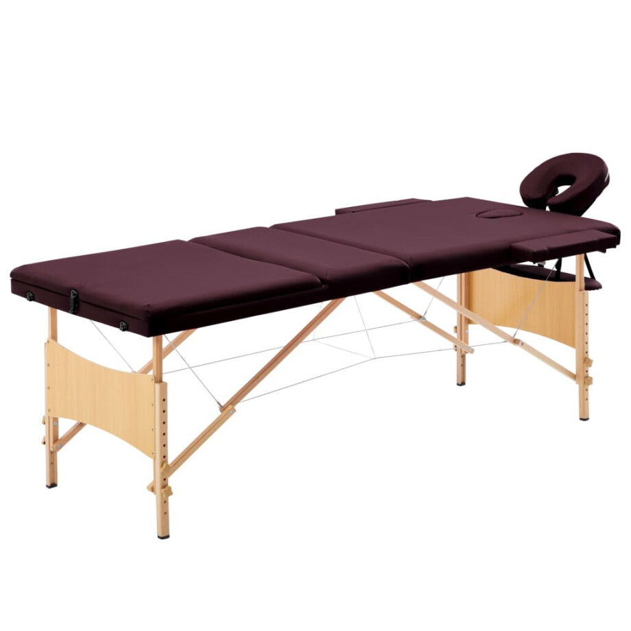 vidaXL Massagetafel inklapbaar 3 zones hout wijnpaars afbeelding 1