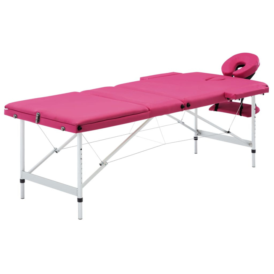 vidaXL Massagetafel inklapbaar 3 zones aluminum roze afbeelding 1