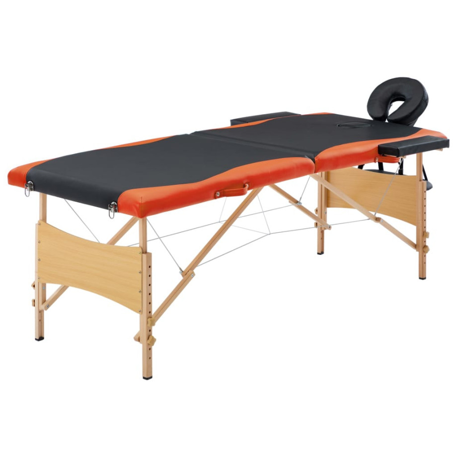 vidaXL Massagetafel inklapbaar 2 zones hout zwart en oranje afbeelding 1