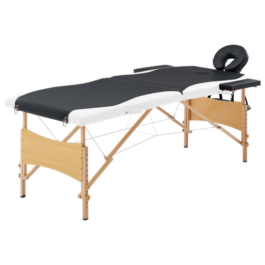 vidaXL Massagetafel inklapbaar 2 zones hout zwart en wit afbeelding 1