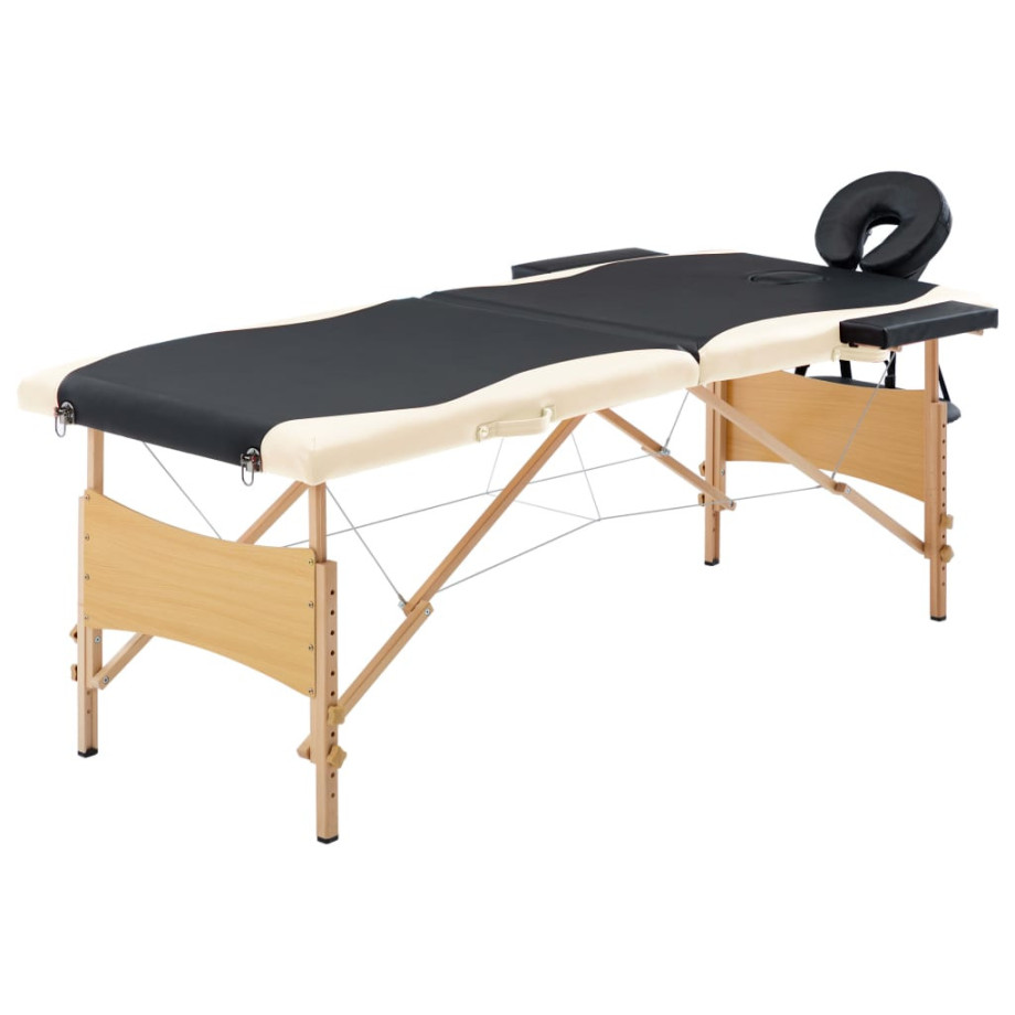 vidaXL Massagetafel inklapbaar 2 zones hout zwart en beige afbeelding 1