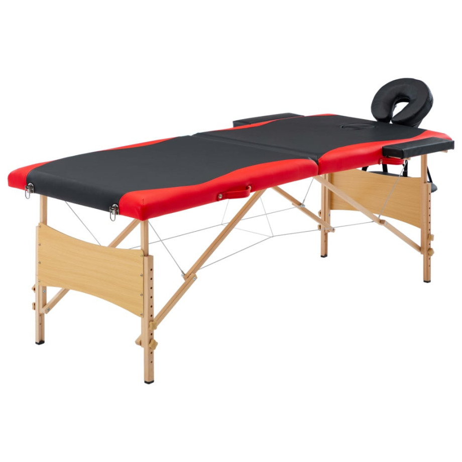 vidaXL Massagetafel inklapbaar 2 zones hout zwart en rood afbeelding 1