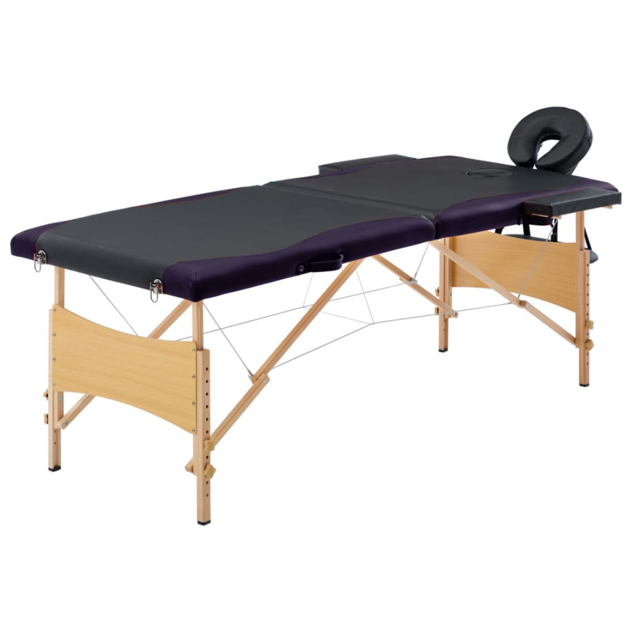 vidaXL Massagetafel inklapbaar 2 zones hout zwart afbeelding 1