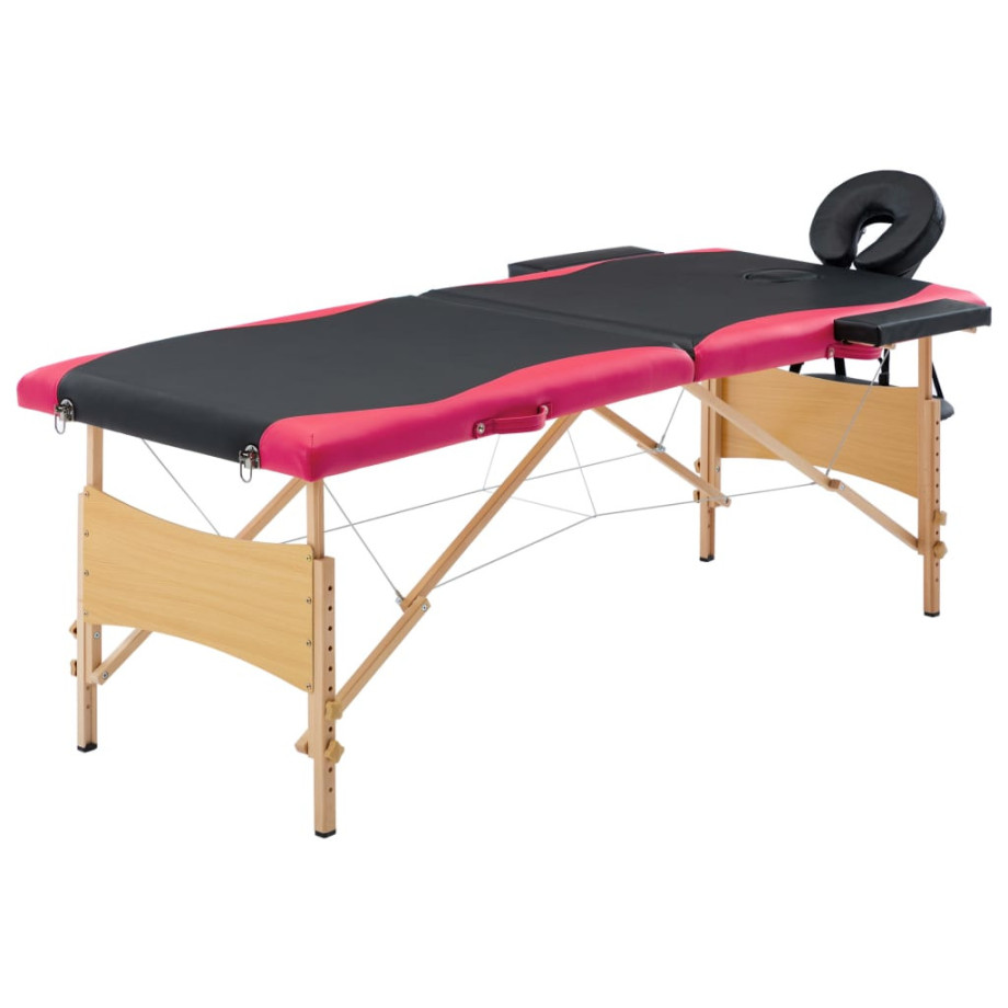 vidaXL Massagetafel inklapbaar 2 zones hout zwart en roze afbeelding 1