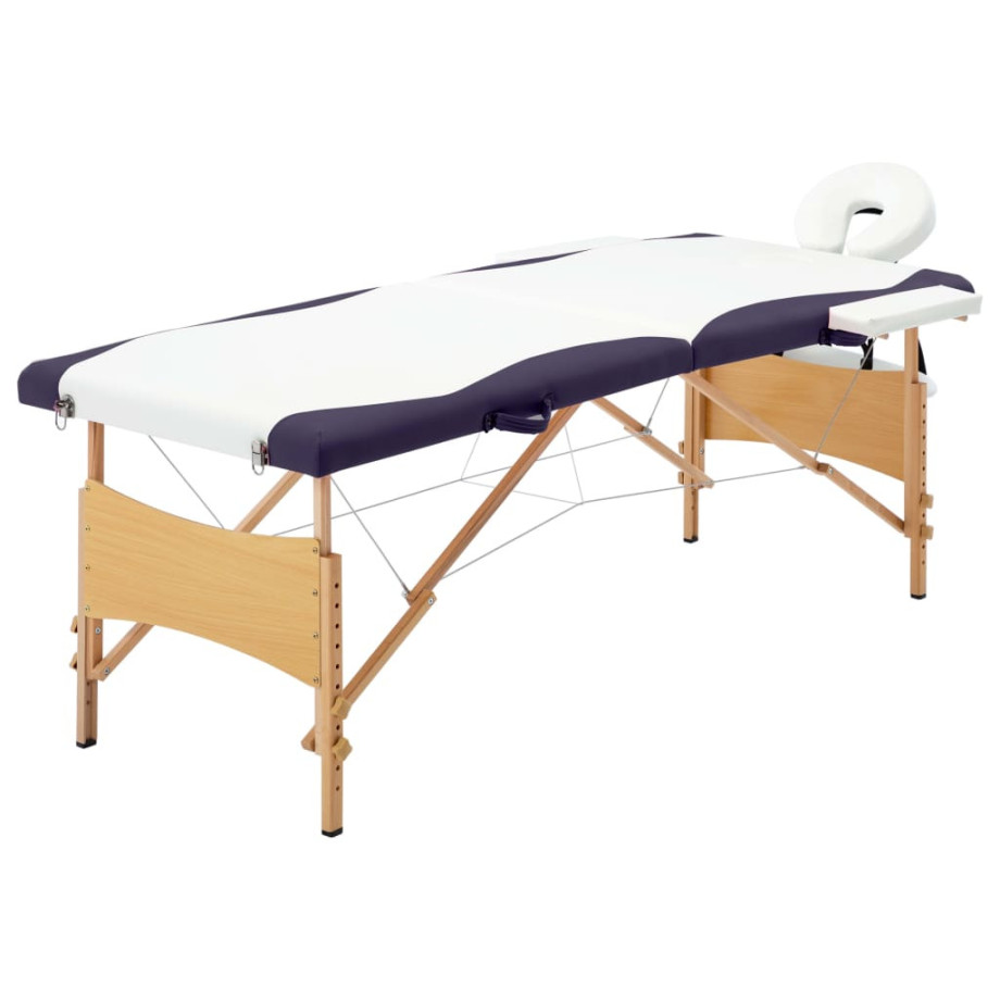 vidaXL Massagetafel inklapbaar 2 zones hout wit en paars afbeelding 1