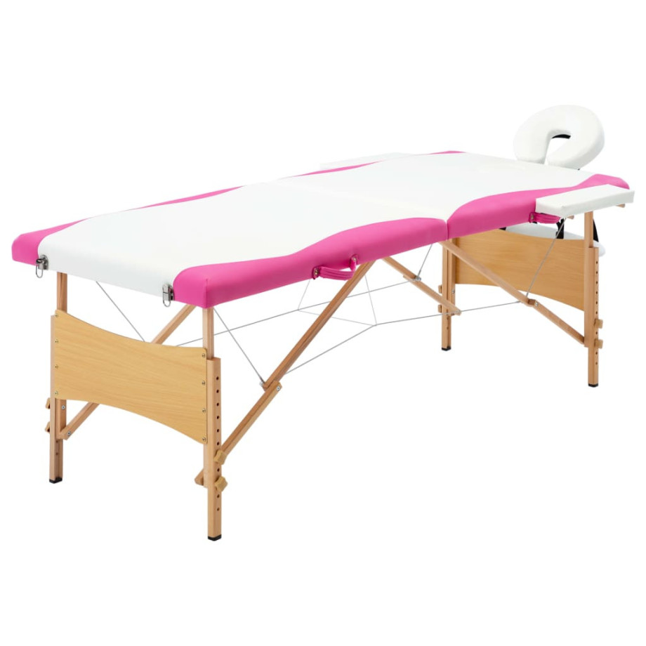 vidaXL Massagetafel inklapbaar 2 zones hout wit en roze afbeelding 1