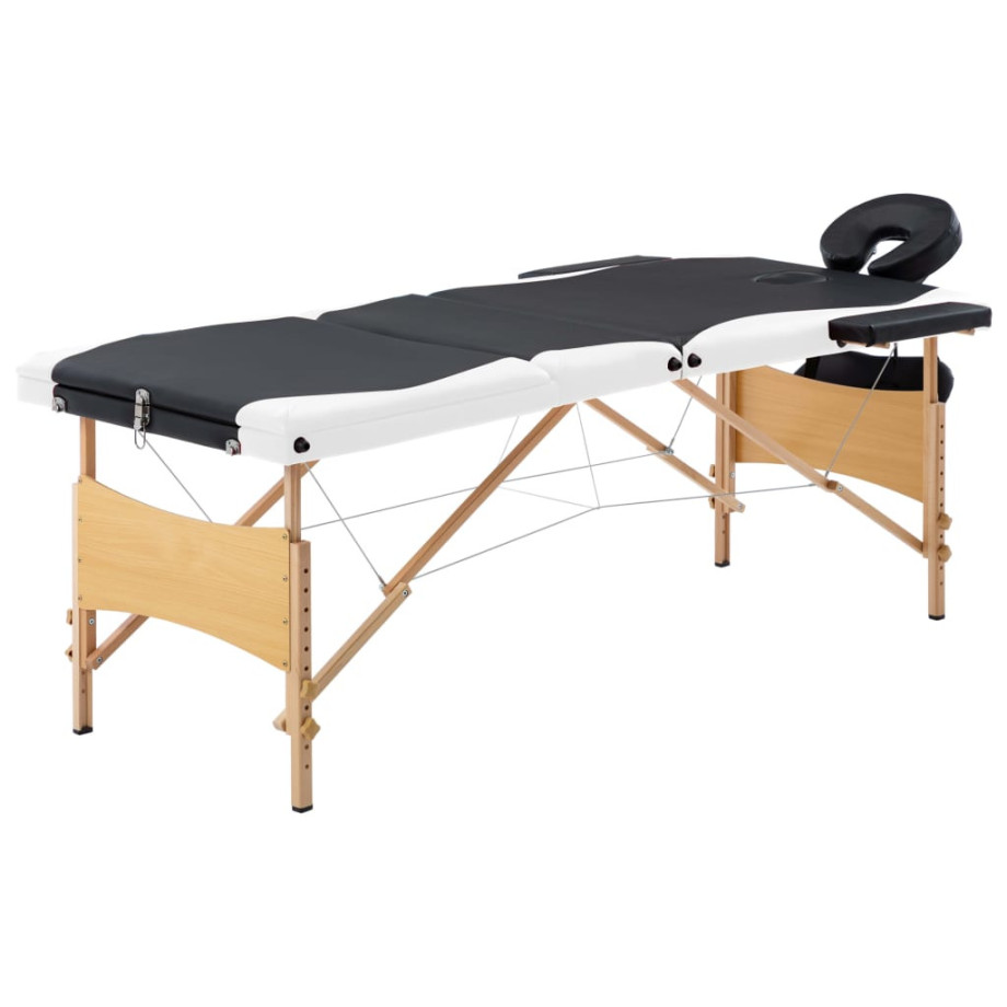 vidaXL Massagetafel inklapbaar 3 zones hout zwart en wit afbeelding 1