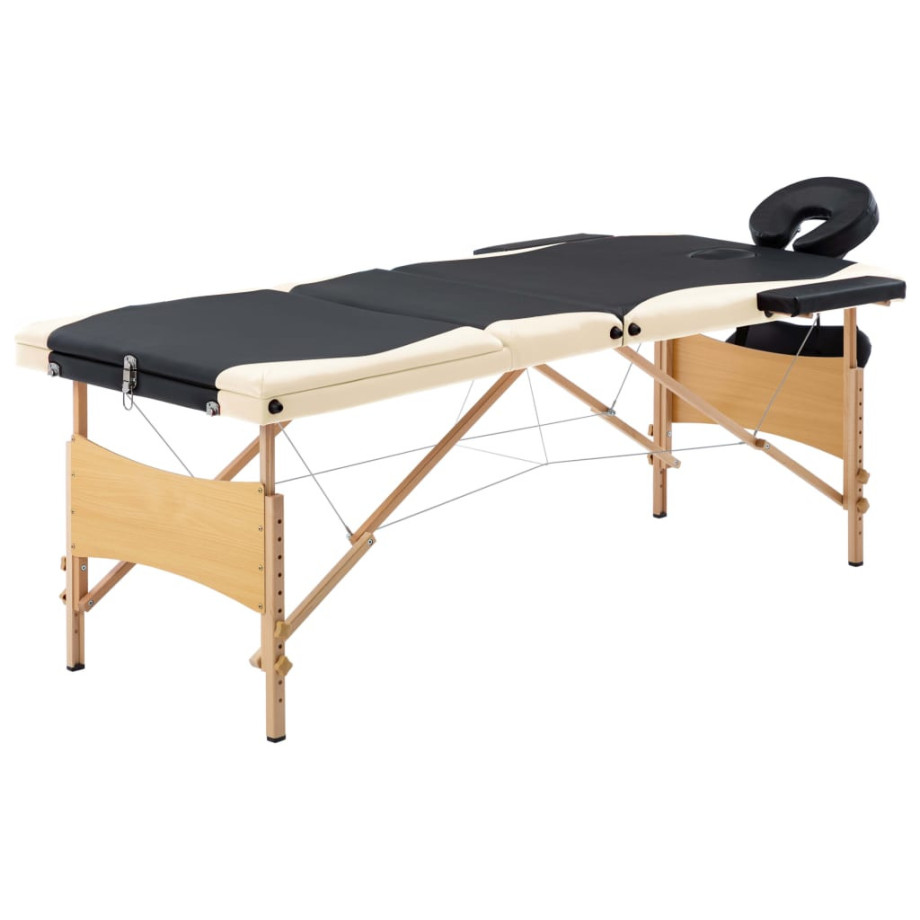 vidaXL Massagetafel inklapbaar 3 zones hout zwart en beige afbeelding 1