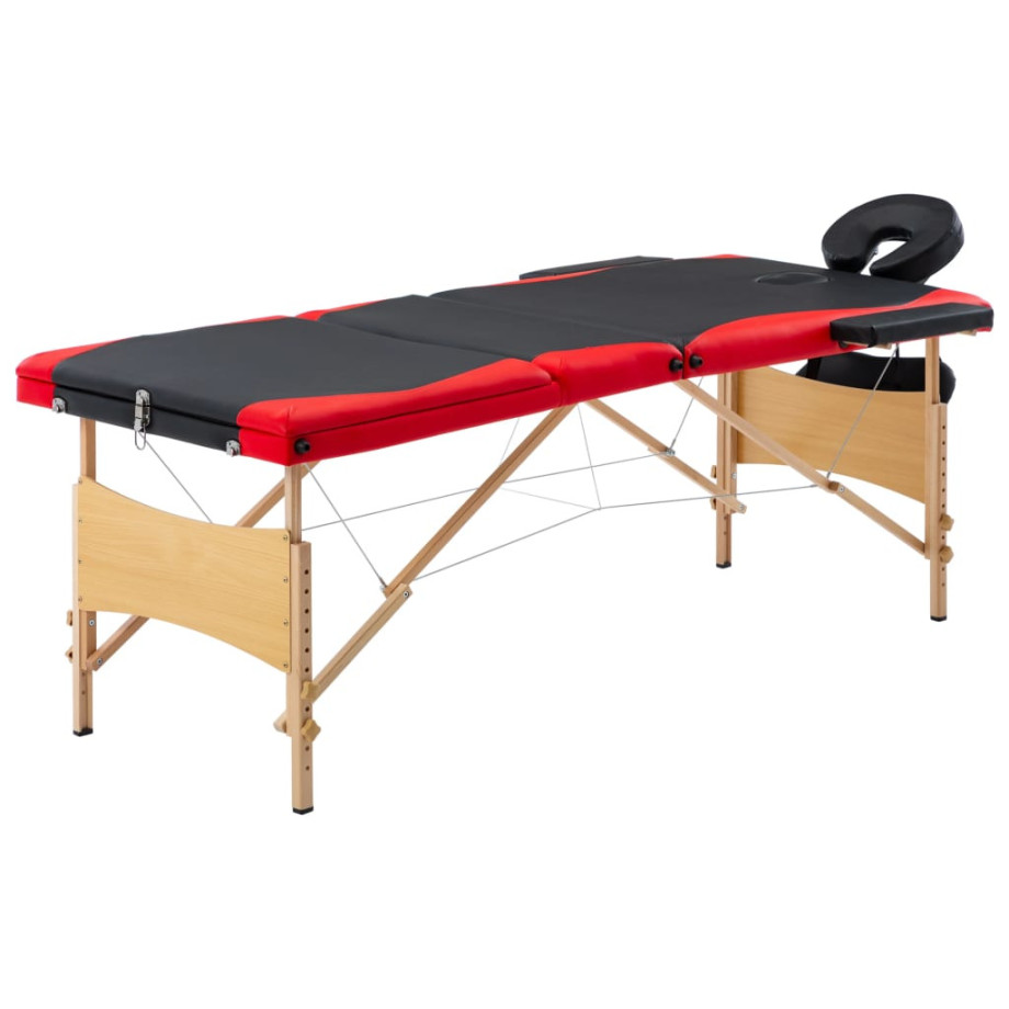 vidaXL Massagetafel inklapbaar 3 zones hout zwart en rood afbeelding 1