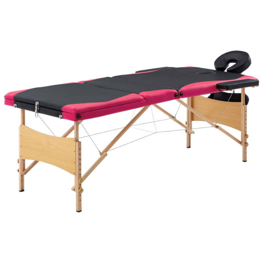 vidaXL Massagetafel inklapbaar 3 zones hout zwart en roze afbeelding 1