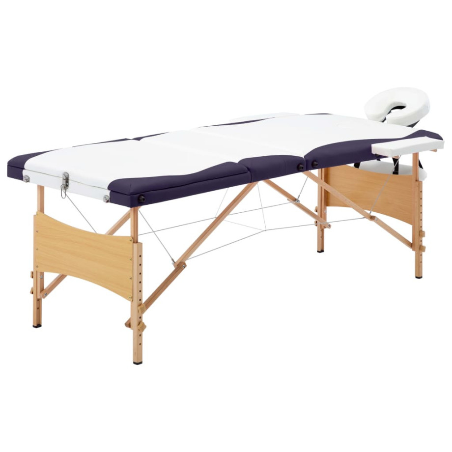 vidaXL Massagetafel inklapbaar 3 zones hout wit en paars afbeelding 1