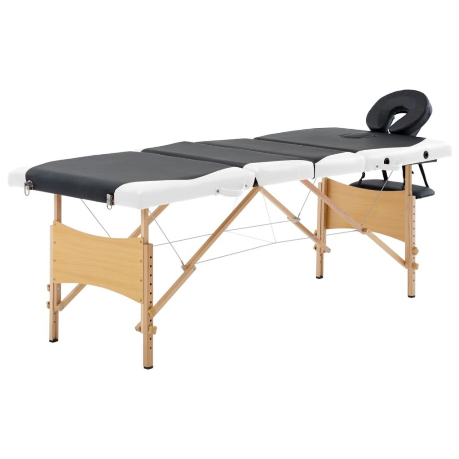 vidaXL Massagetafel inklapbaar 4 zones hout zwart en wit afbeelding 1
