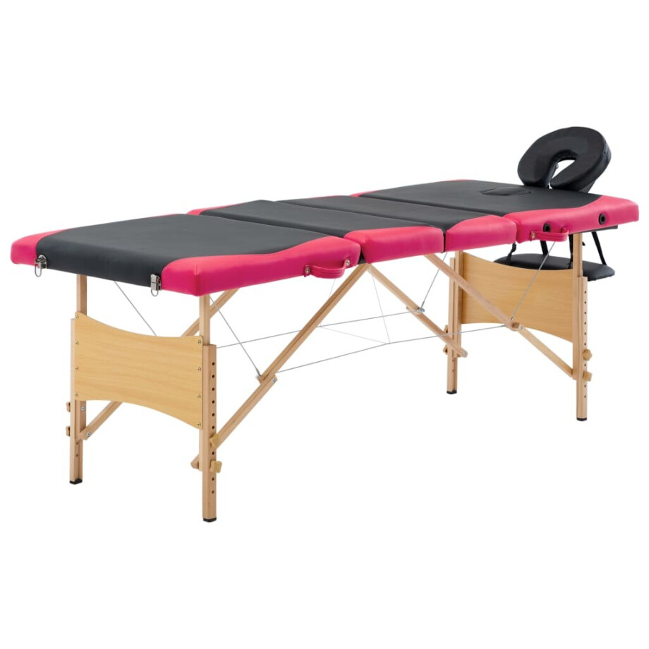 vidaXL Massagetafel inklapbaar 4 zones hout zwart en roze afbeelding 1