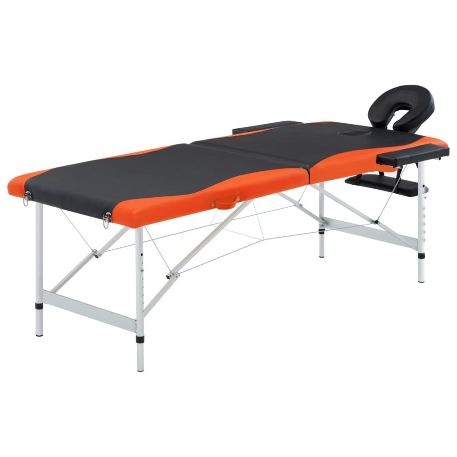 vidaXL Massagetafel inklapbaar 2 zones aluminium zwart en oranje afbeelding 1