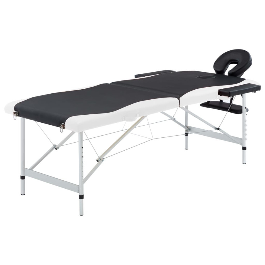 vidaXL Massagetafel inklapbaar 2 zones aluminium zwart en wit afbeelding 1