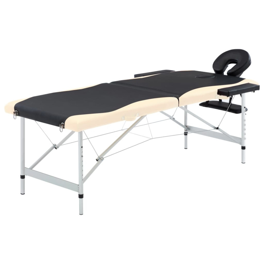 vidaXL Massagetafel inklapbaar 2 zones aluminium zwart en beige afbeelding 1