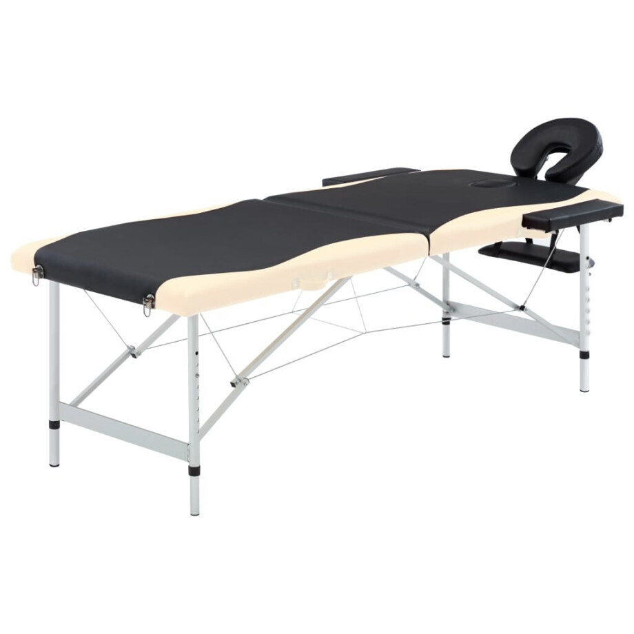 vidaXL Massagetafel inklapbaar 2 zones aluminium zwart en beige vidaXL Massagetafel inklapbaar 2 zones aluminium zwart en beige afbeelding 1