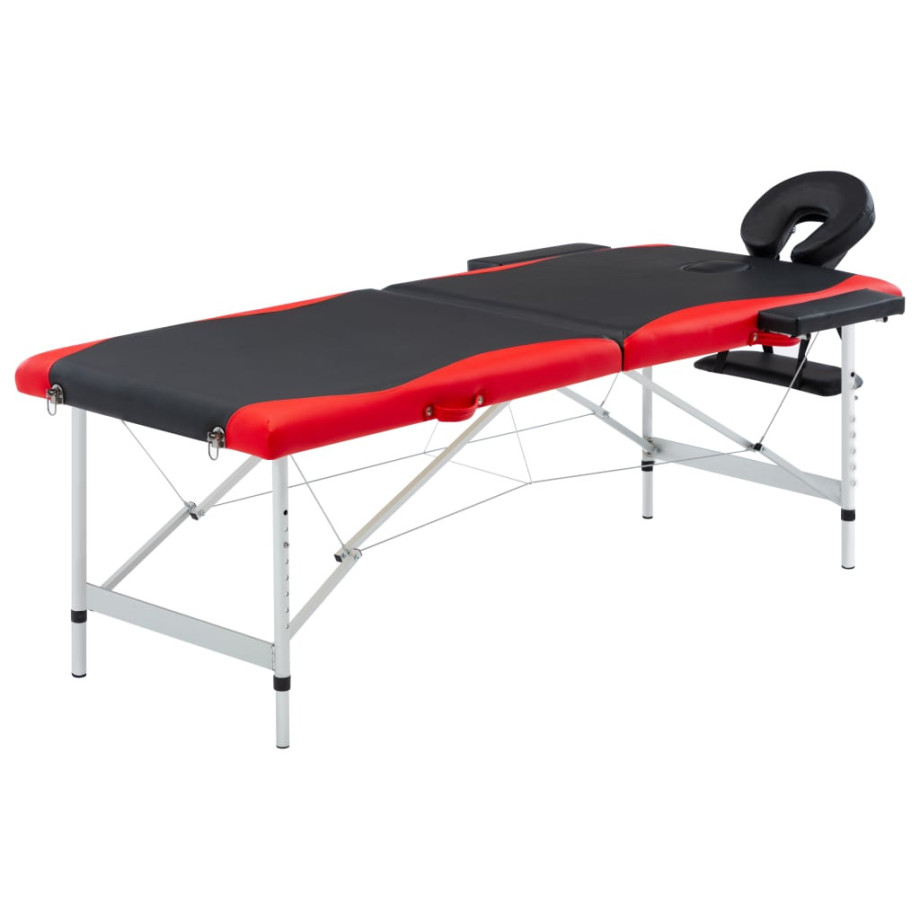 vidaXL Massagetafel inklapbaar 2 zones aluminium zwart en rood afbeelding 1