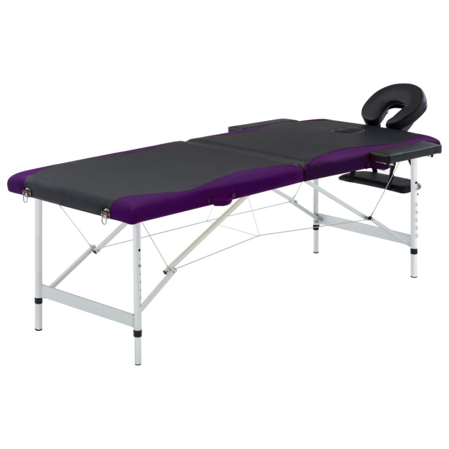 vidaXL Massagetafel inklapbaar 2 zones aluminium zwart en paars afbeelding 1