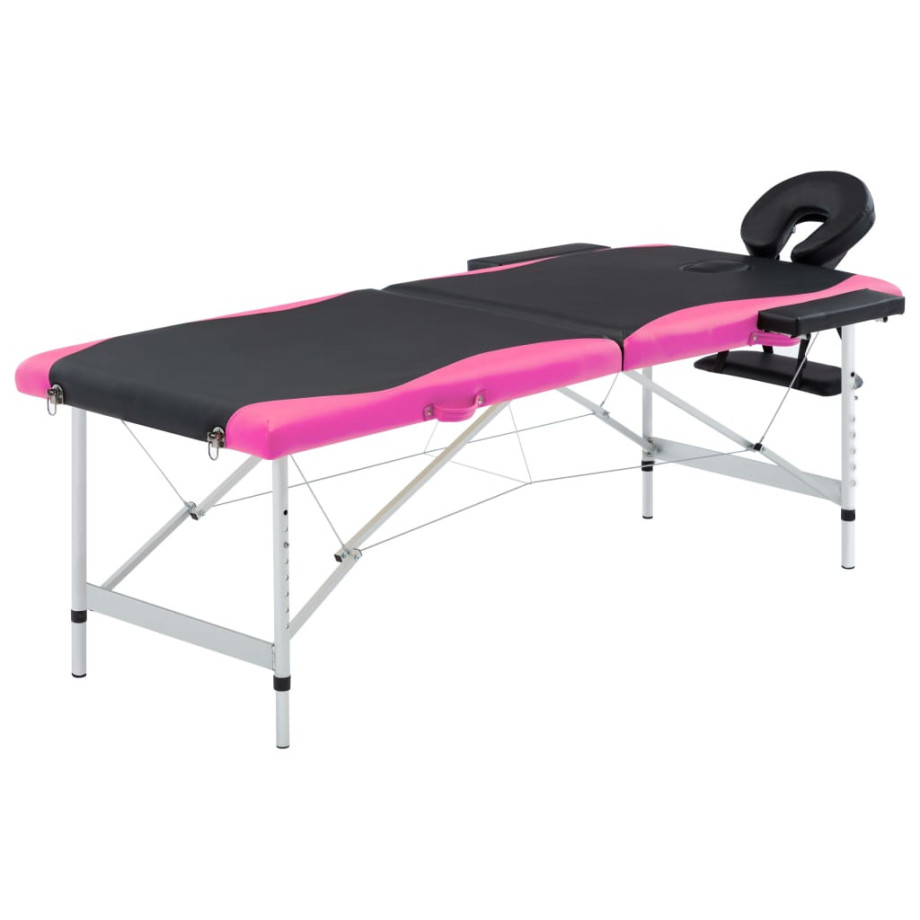 vidaXL Massagetafel inklapbaar 2 zones aluminium zwart en roze afbeelding 1