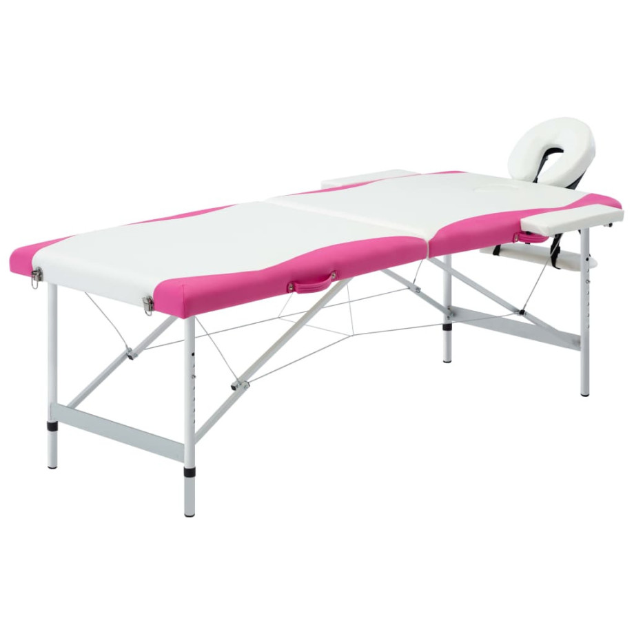 vidaXL Massagetafel inklapbaar 2 zones aluminium wit en roze afbeelding 1