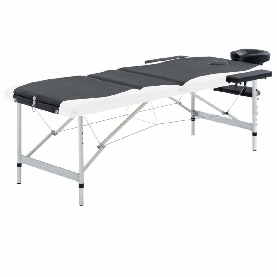 vidaXL Massagetafel inklapbaar 3 zones aluminium zwart en wit afbeelding 1