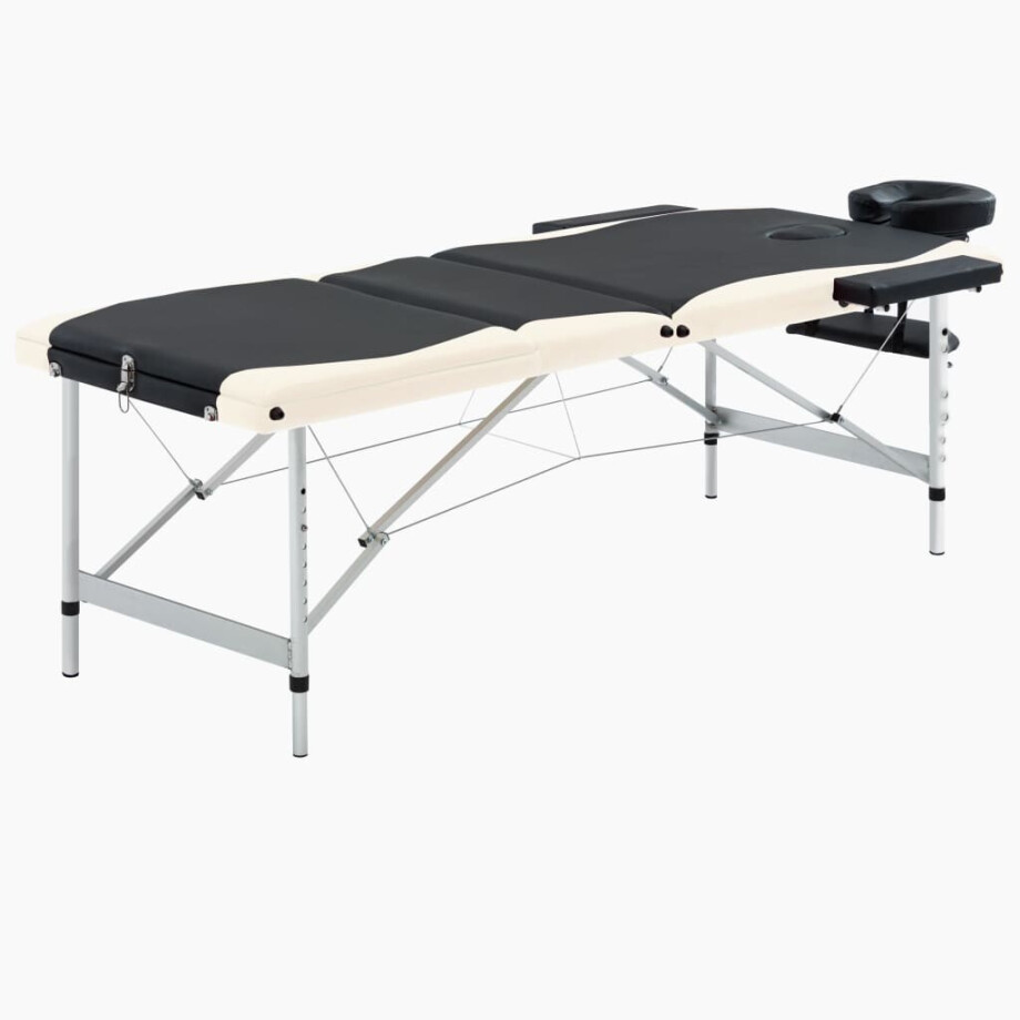 vidaXL Massagetafel inklapbaar 3 zones aluminium zwart en beige afbeelding 1