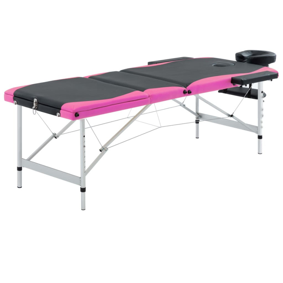 vidaXL Massagetafel inklapbaar 3 zones aluminium zwart en roze afbeelding 1