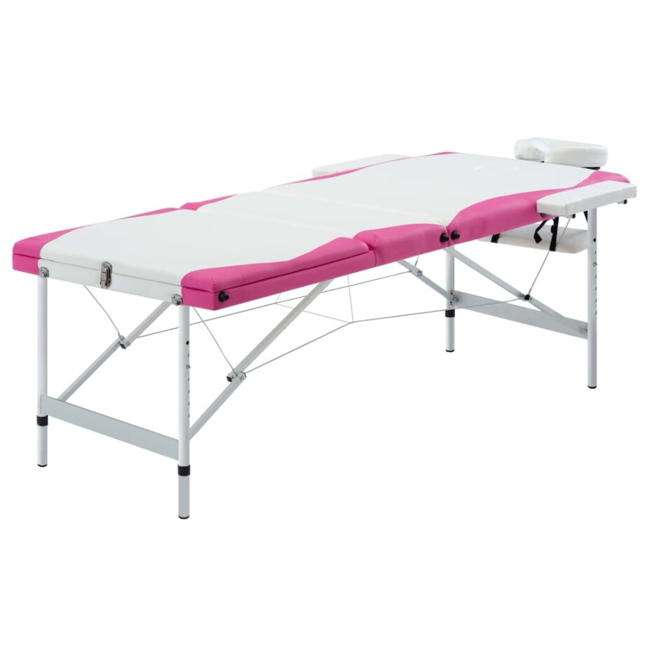 vidaXL Massagetafel inklapbaar 3 zones aluminium wit en roze vidaXL Massagetafel inklapbaar 3 zones aluminium wit en roze afbeelding 1
