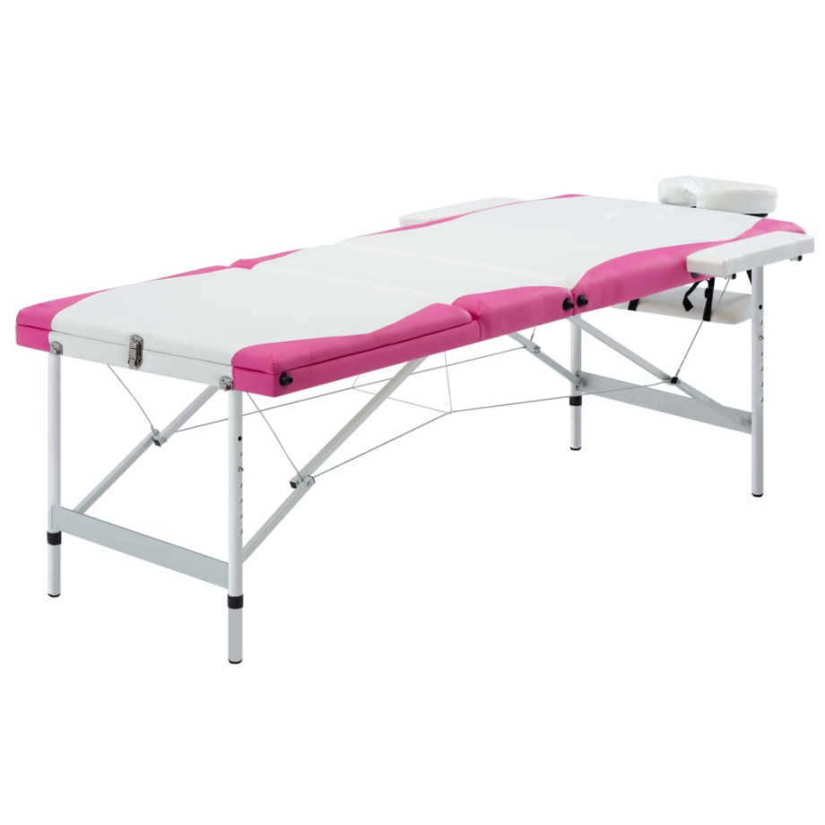 vidaXL Massagetafel inklapbaar 3 zones aluminium wit en roze afbeelding 1