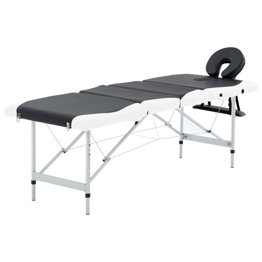 vidaXL Massagetafel inklapbaar 4 zones aluminium zwart en wit afbeelding 1
