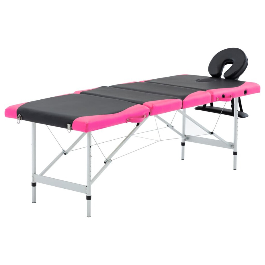 vidaXL Massagetafel inklapbaar 4 zones aluminium zwart en roze vidaXL Massagetafel inklapbaar 4 zones aluminium zwart en roze afbeelding 1