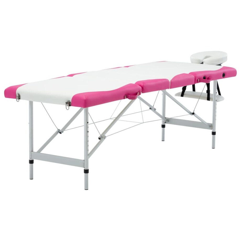 vidaXL Massagetafel inklapbaar 4 zones aluminium wit en roze vidaXL Massagetafel inklapbaar 4 zones aluminium wit en roze afbeelding 1