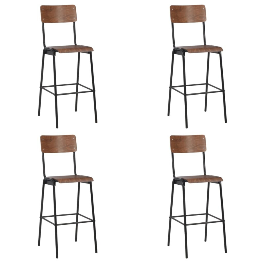 vidaXL Barstoelen 4 st massief multiplex staal afbeelding 1