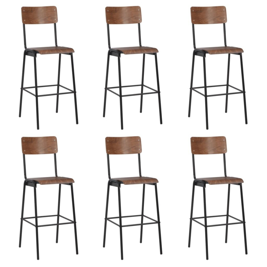 vidaXL Barstoelen 6 st massief multiplex staal afbeelding 1