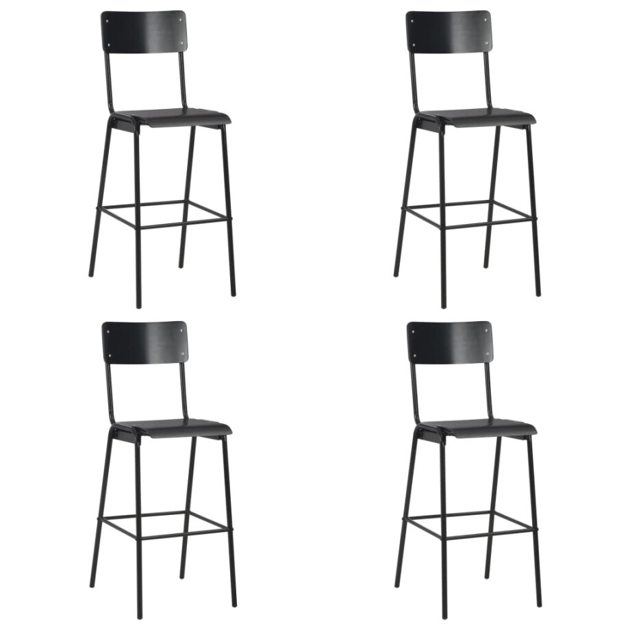 vidaXL Barstoelen 4 st massief multiplex staal zwart vidaXL Barstoelen 4 st massief multiplex staal zwart afbeelding 1