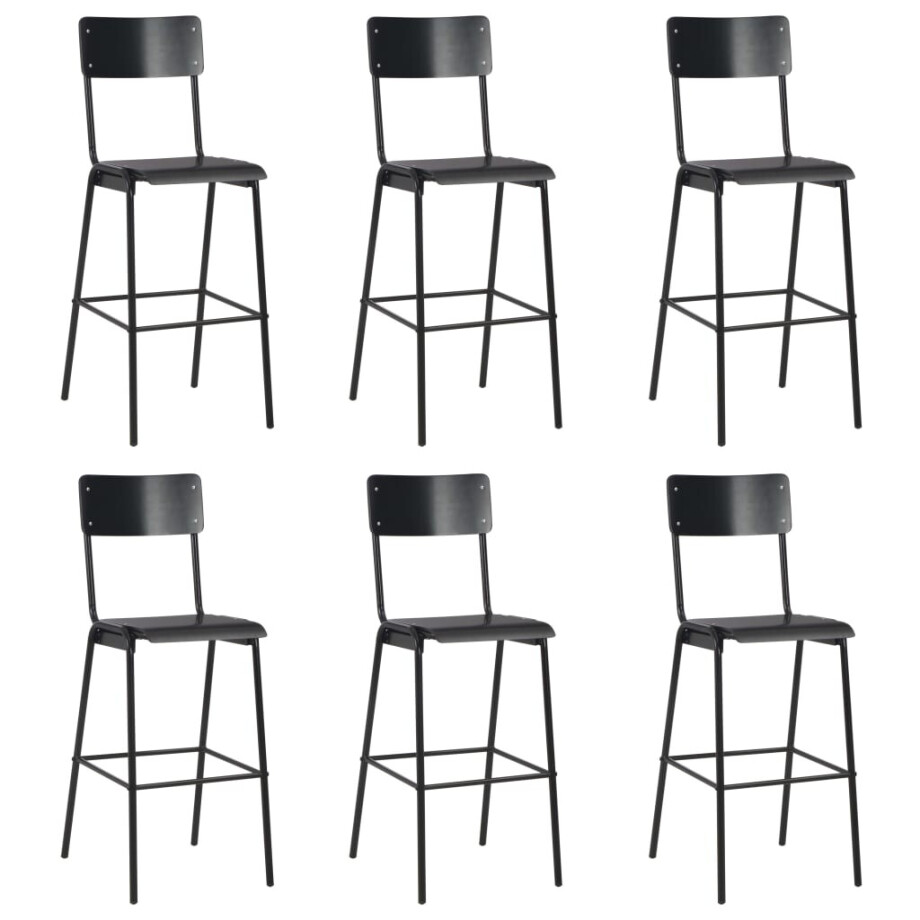 vidaXL Barstoelen 6 st massief multiplex staal zwart vidaXL Barstoelen 6 st massief multiplex staal zwart afbeelding 1