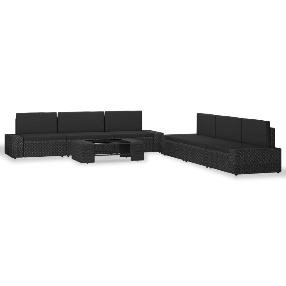 vidaXL 7-delige Loungeset poly rattan zwart afbeelding 1