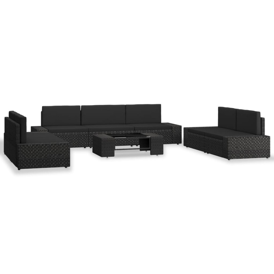 vidaXL 8-delige Loungeset poly rattan zwart afbeelding 1