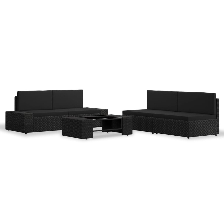 vidaXL 5-delige Loungeset poly rattan zwart afbeelding 1