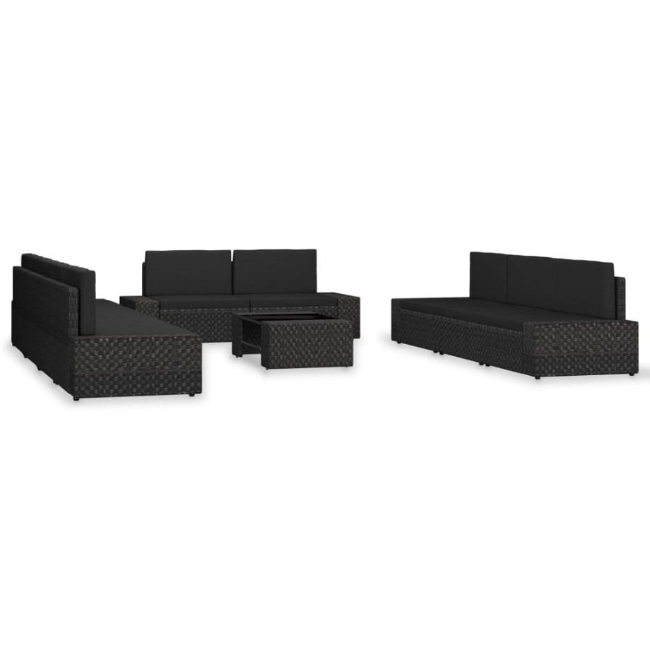 vidaXL 10-delige Loungeset poly rattan zwart afbeelding 1