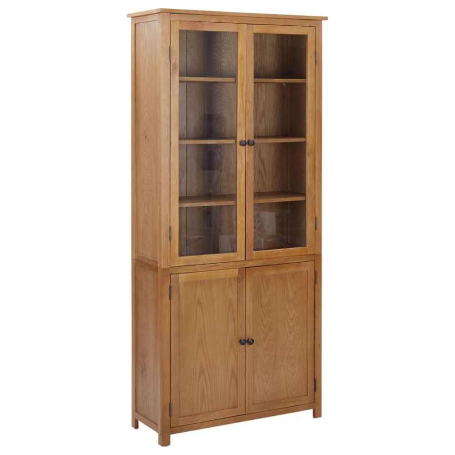 vidaXL Boekenkast met 4 deuren 90x35x200 cm massief eikenhout en glas afbeelding 1