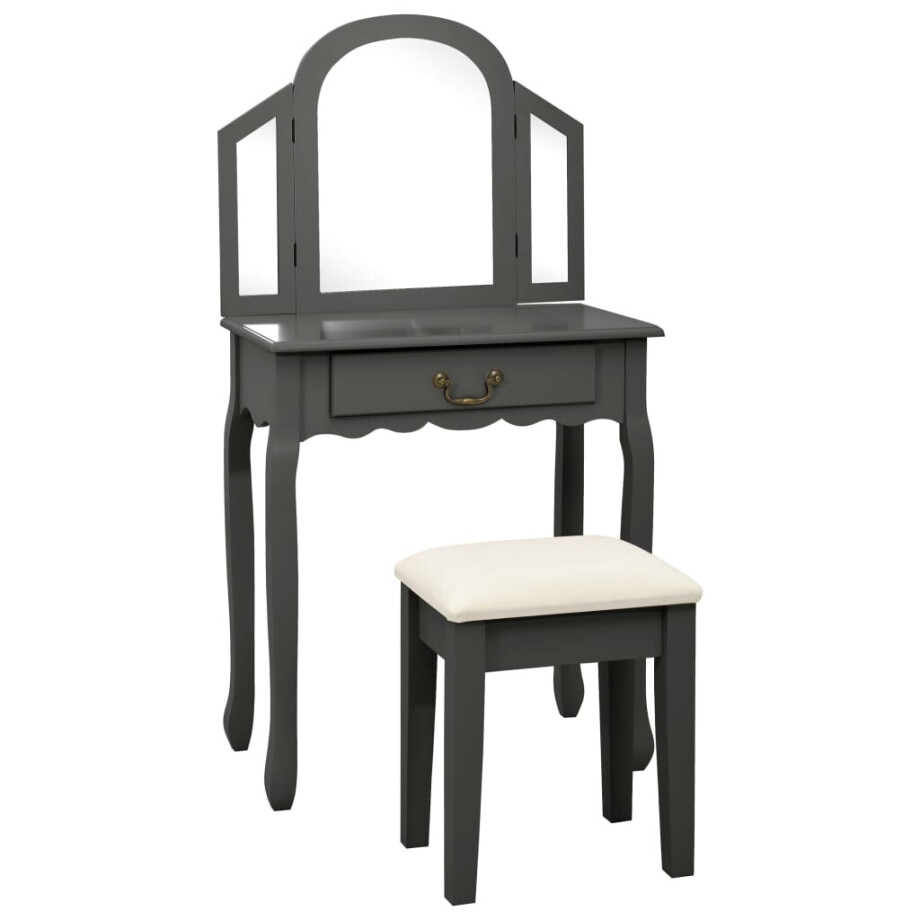 vidaXL Kaptafel met kruk 65x36x128 cm paulowniahout MDF grijs vidaXL Kaptafel met kruk 65x36x128 cm paulowniahout MDF grijs afbeelding 1