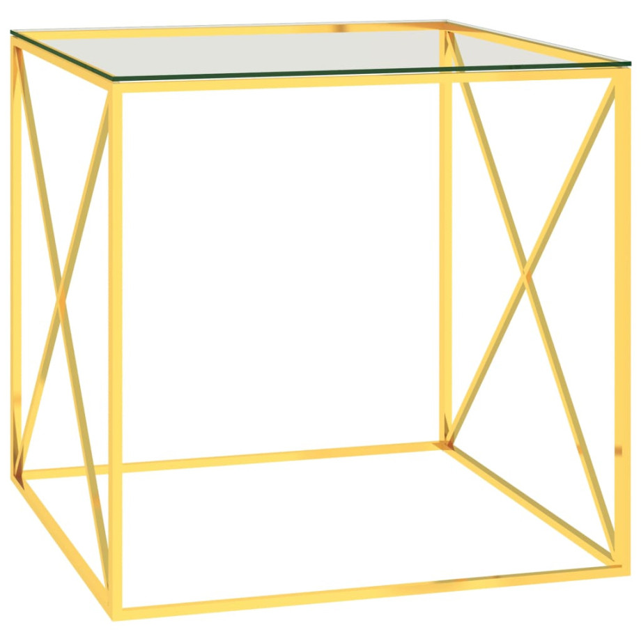 vidaXL Salontafel 55x55x55 cm roestvrij staal en glas goudkleurig afbeelding 1