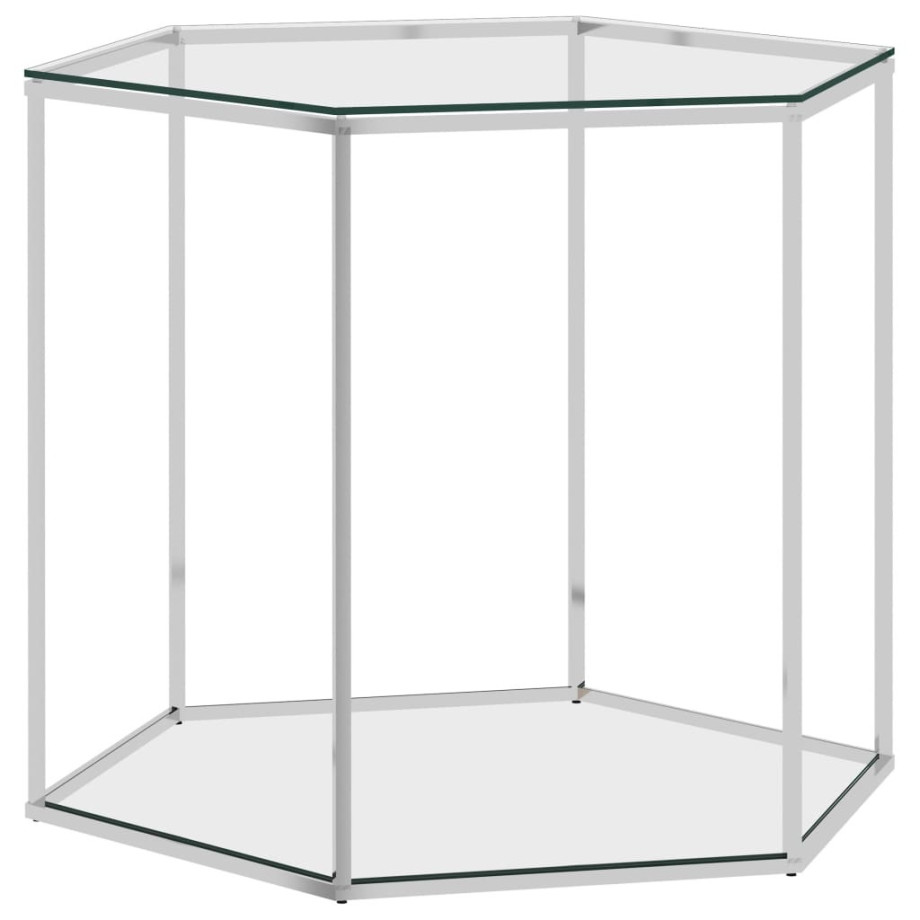 vidaXL Salontafel 60x53x50 cm roestvrij staal en glas zilverkleurig afbeelding 1