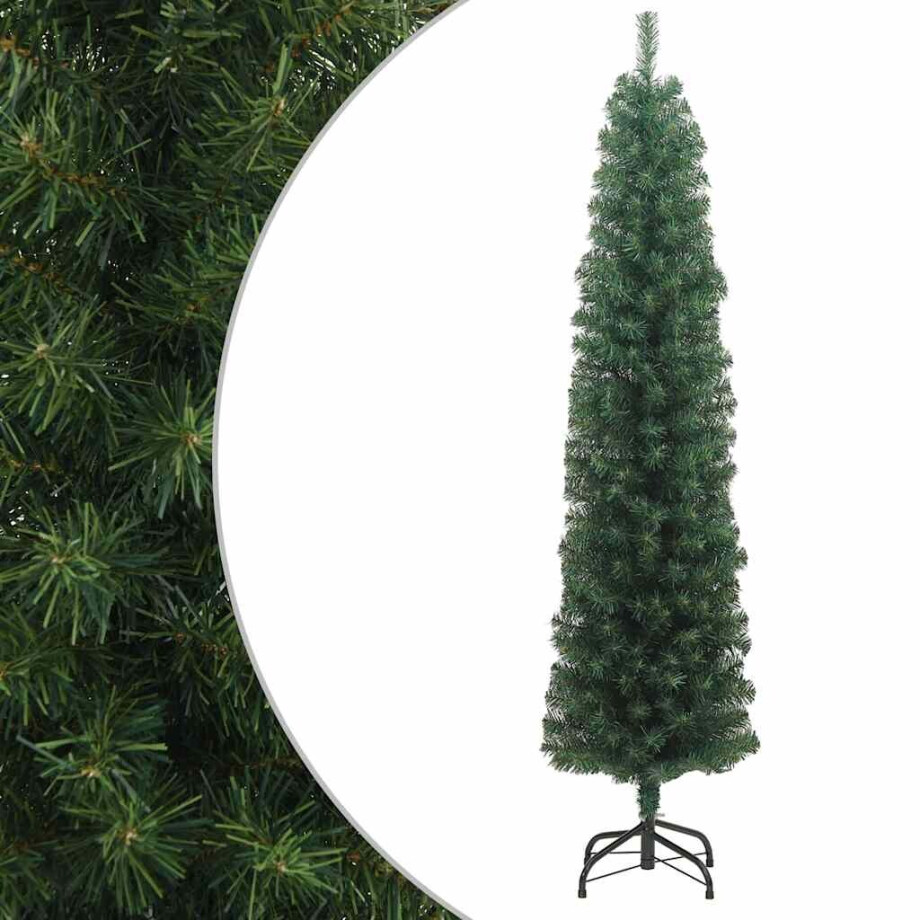 vidaXL Kunstkerstboom met standaard smal 240 cm PVC groen vidaXL Kunstkerstboom met standaard smal 240 cm PVC groen afbeelding 1