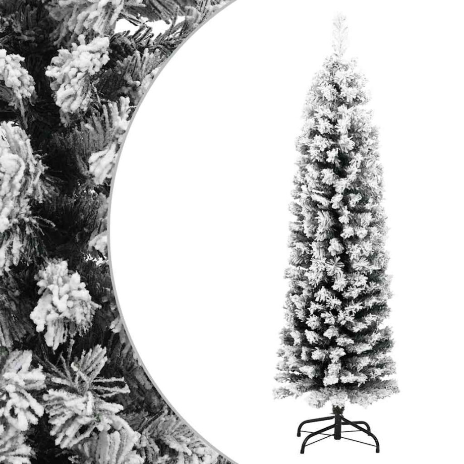 vidaXL Kunstkerstboom met sneeuw smal 150 cm PVC groen afbeelding 1