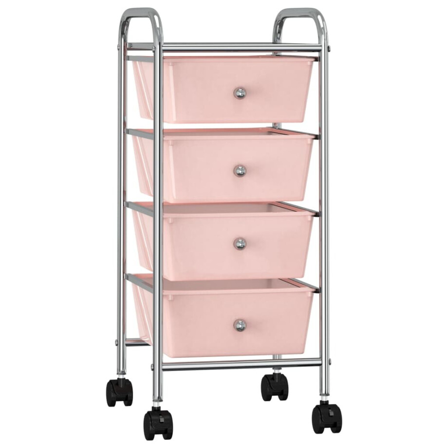 vidaXL Opbergtrolley met 4 lades mobiel kunststof roze vidaXL Opbergtrolley met 4 lades mobiel kunststof roze afbeelding 1