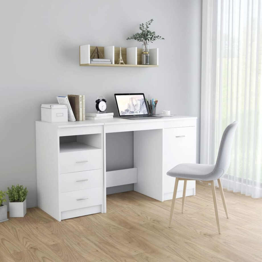 vidaXL Bureau 140x50x76 cm bewerkt hout wit vidaXL Bureau 140x50x76 cm bewerkt hout wit afbeelding 1