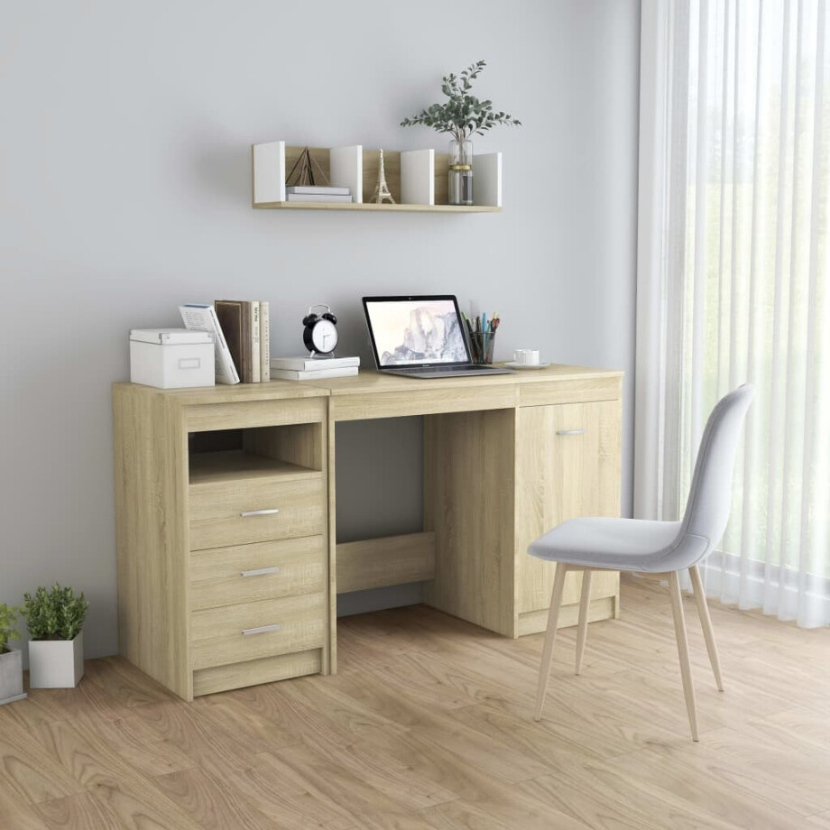 vidaXL Bureau 140x50x76 cm bewerkt hout sonoma eikenkleurig afbeelding 1